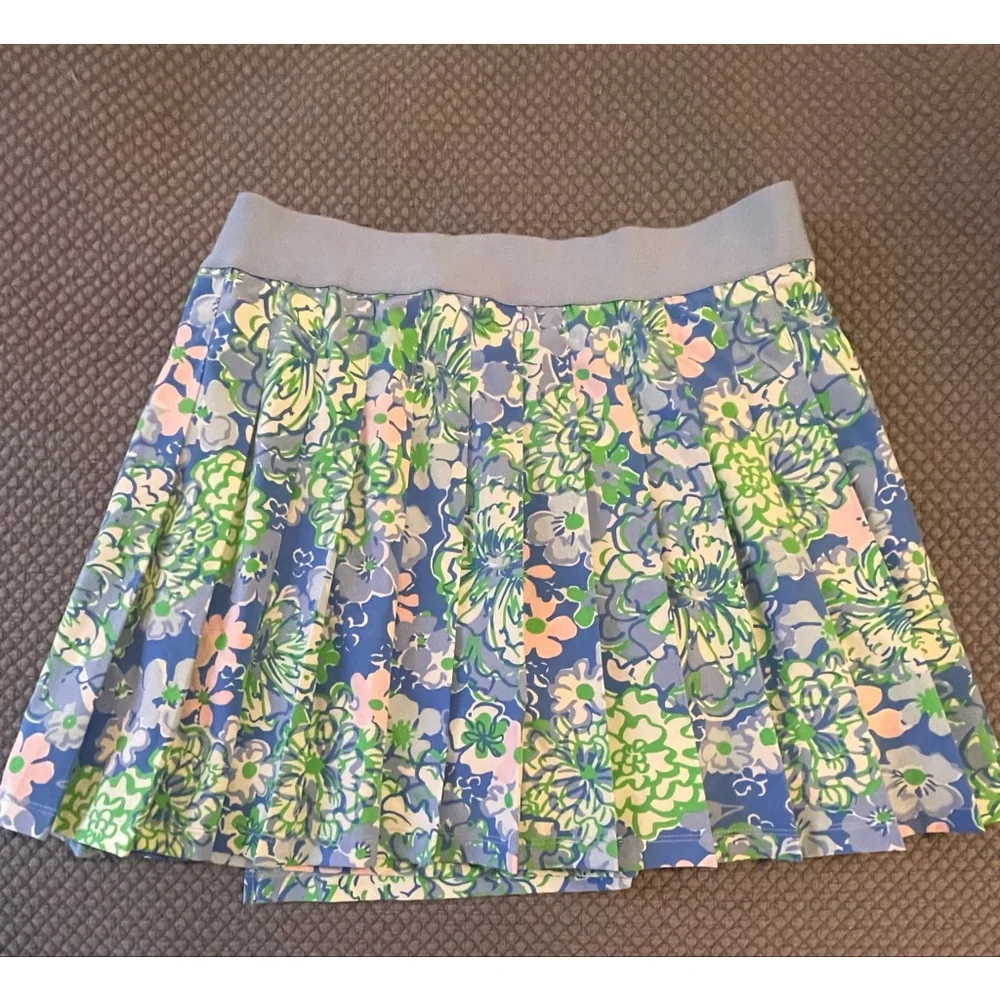 Lilly Pulitzer Luxletic Skort Size 2 Blue Green Floral Pleated Golf Tennis Skirt - Picture 2 of 8